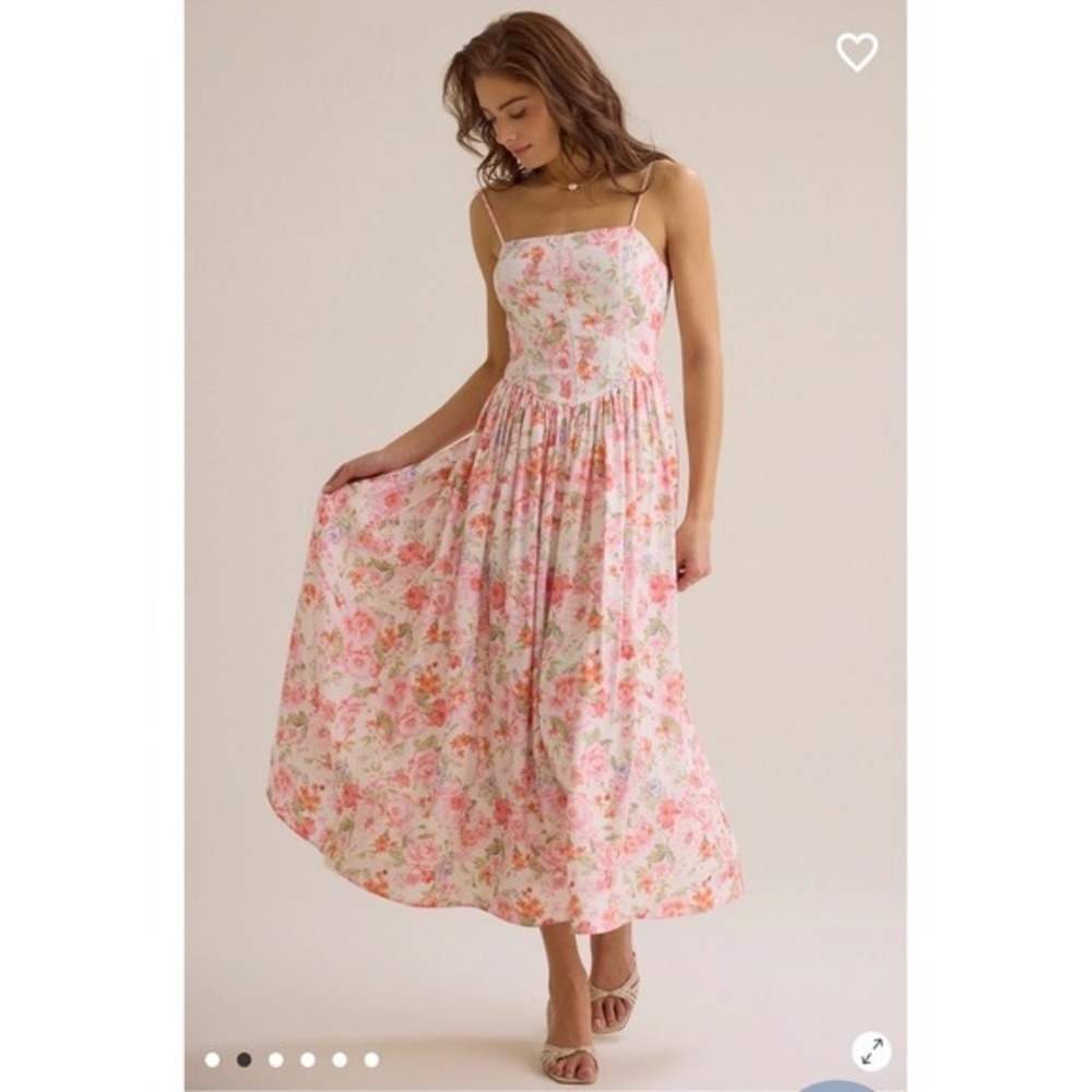 Altar'd State Floral Corset Basque Waist Midi Dress Smocked Back Size XXS